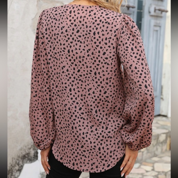 Boho dusty pink Dalmatian print lantern sleeve blouse - Picture 3 of 6